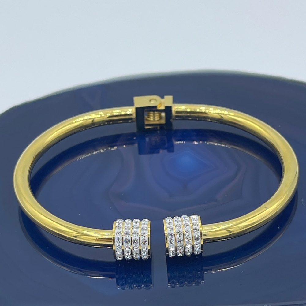 Elegant Stainless Steel Gold Open Hinge Bangle
